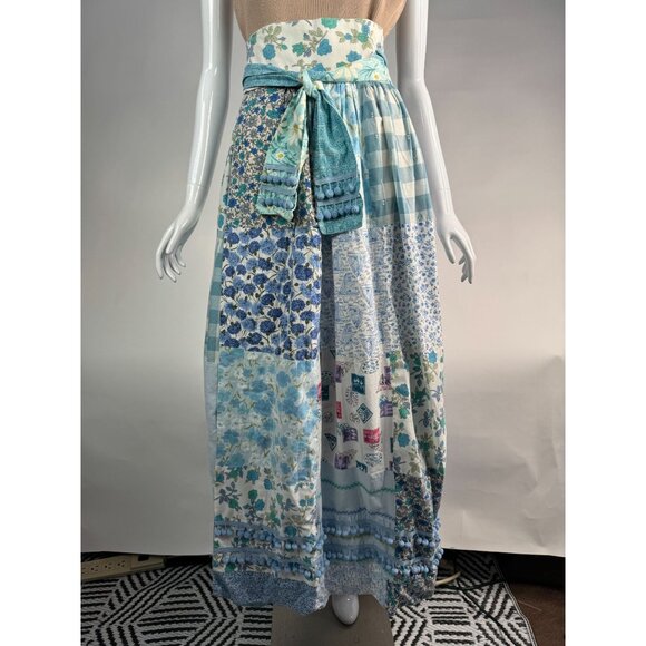 Handmade Vintage Patchwork Wrap Skirt  OS Blues   Cotton Blend - Picture 8 of 16